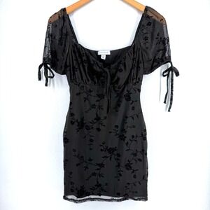 TOPSHOP Floral Burnout Mesh Sheer Puff Sleeve Dress 4 Stretch Milkmaid Goth Bow‎